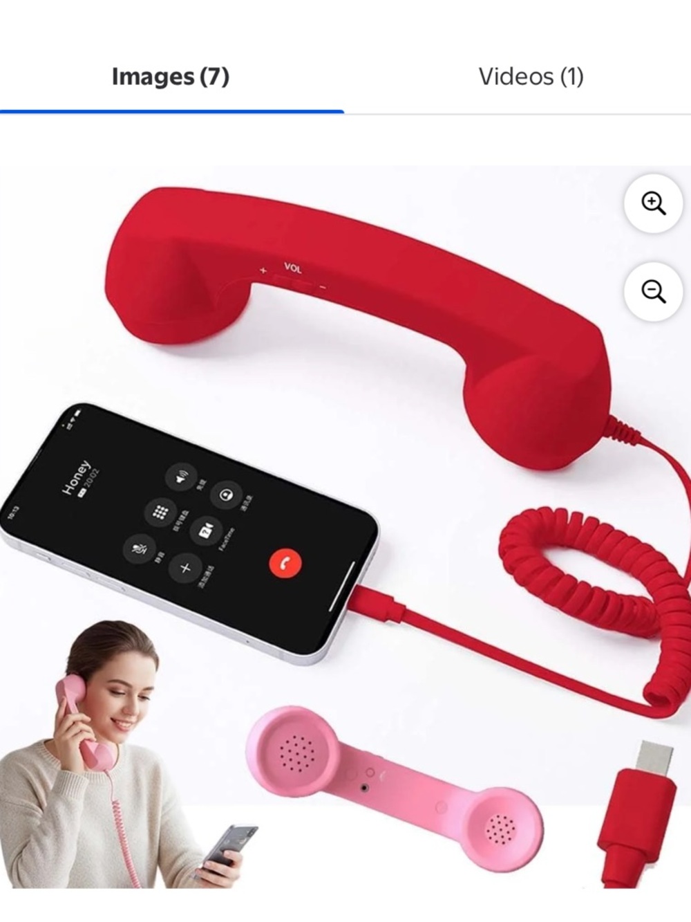 Retro Silicone Handset Phone Receiver for Smartphones - Red - 3.5 mm audio jack - Picture 1 of 10